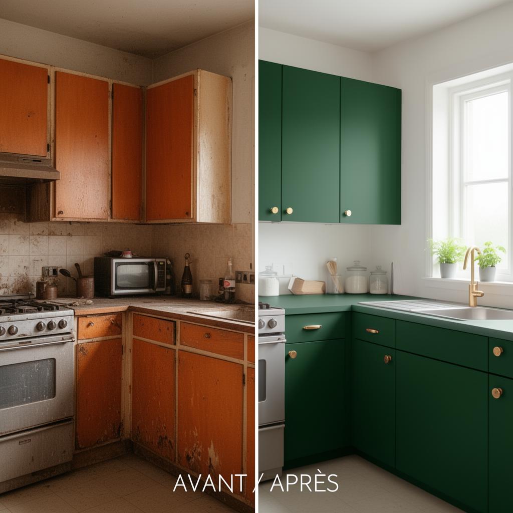 Cuisine vert mat — covering avant après